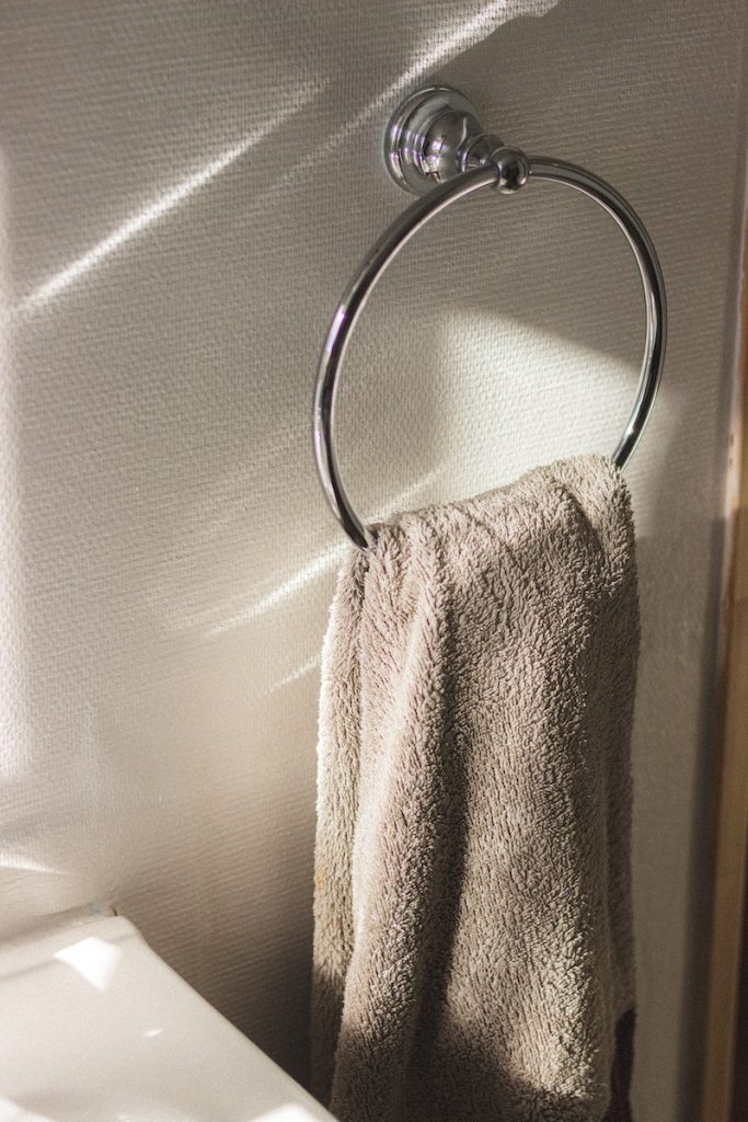Interior of bathroom with hand towel ring