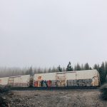 white and black train cars with graffiti