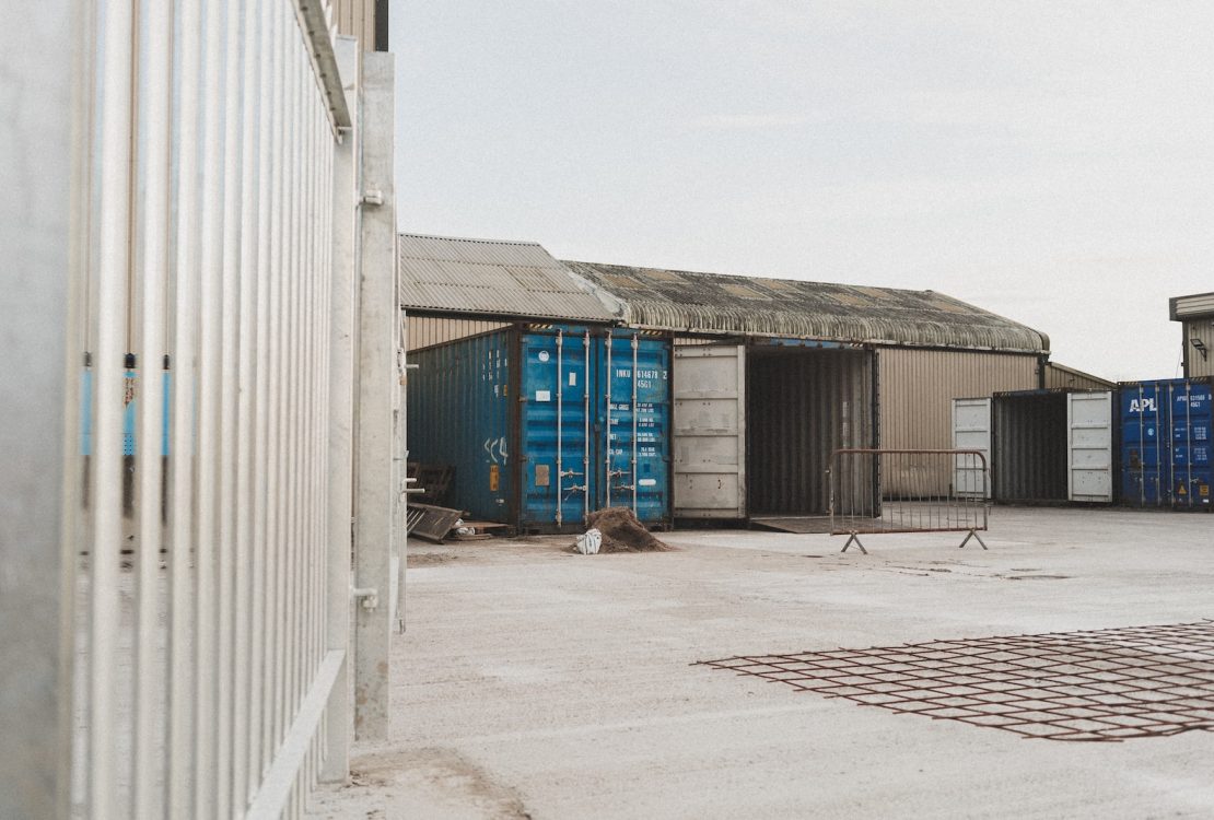 blue and white steel storage house