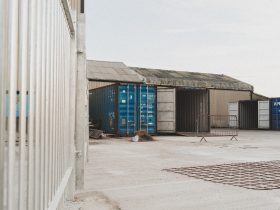 blue and white steel storage house